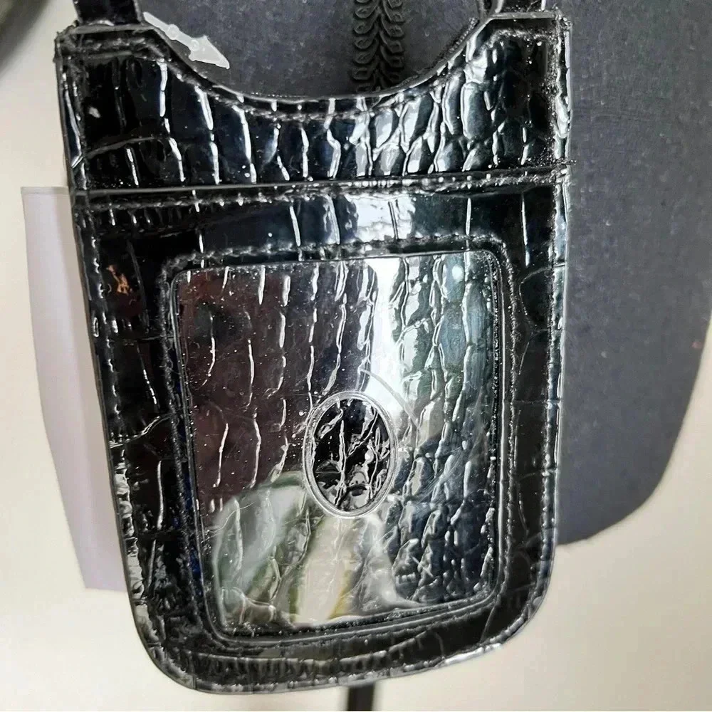 Liz Claiborne Phone & ID Holder Black Reptile Patent Vegan Leather Crossbody
